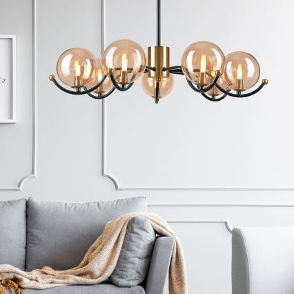 Candeeiro suspenso GEORGIA 7xE14/5W/230V dourado/fumado bege
