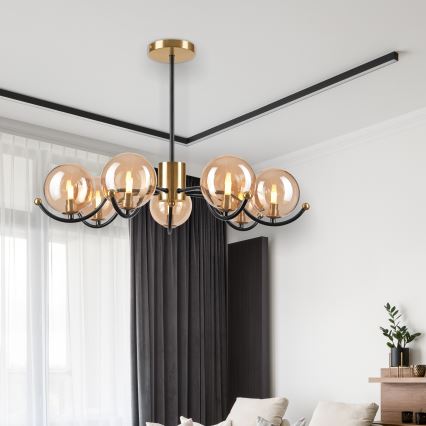 Candeeiro suspenso GEORGIA 7xE14/5W/230V dourado/fumado bege