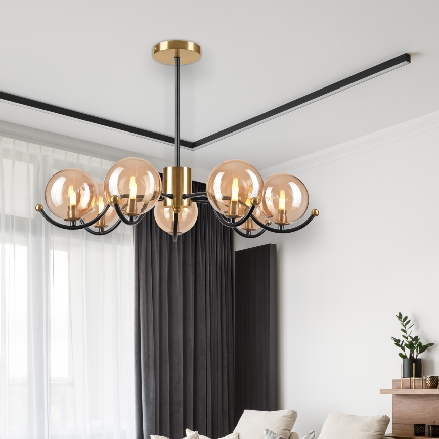Candeeiro suspenso GEORGIA 7xE14/5W/230V dourado/fumado bege