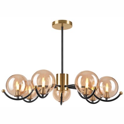 Candeeiro suspenso GEORGIA 7xE14/5W/230V dourado/fumado bege