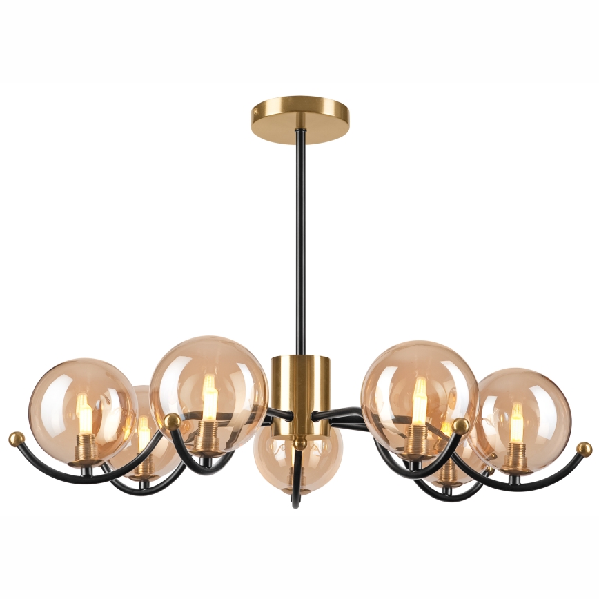 Candeeiro suspenso GEORGIA 7xE14/5W/230V dourado/fumado bege