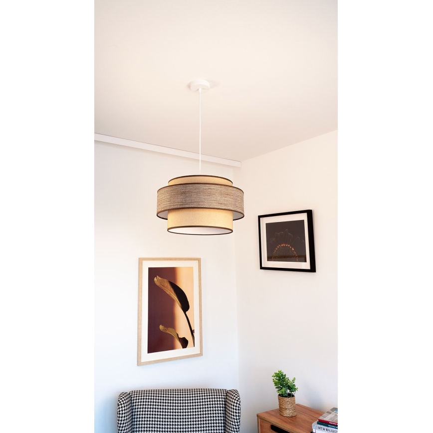Candeeiro suspenso GRACE 1xE27/60W/230V diâmetro 40 cm bege/castanho