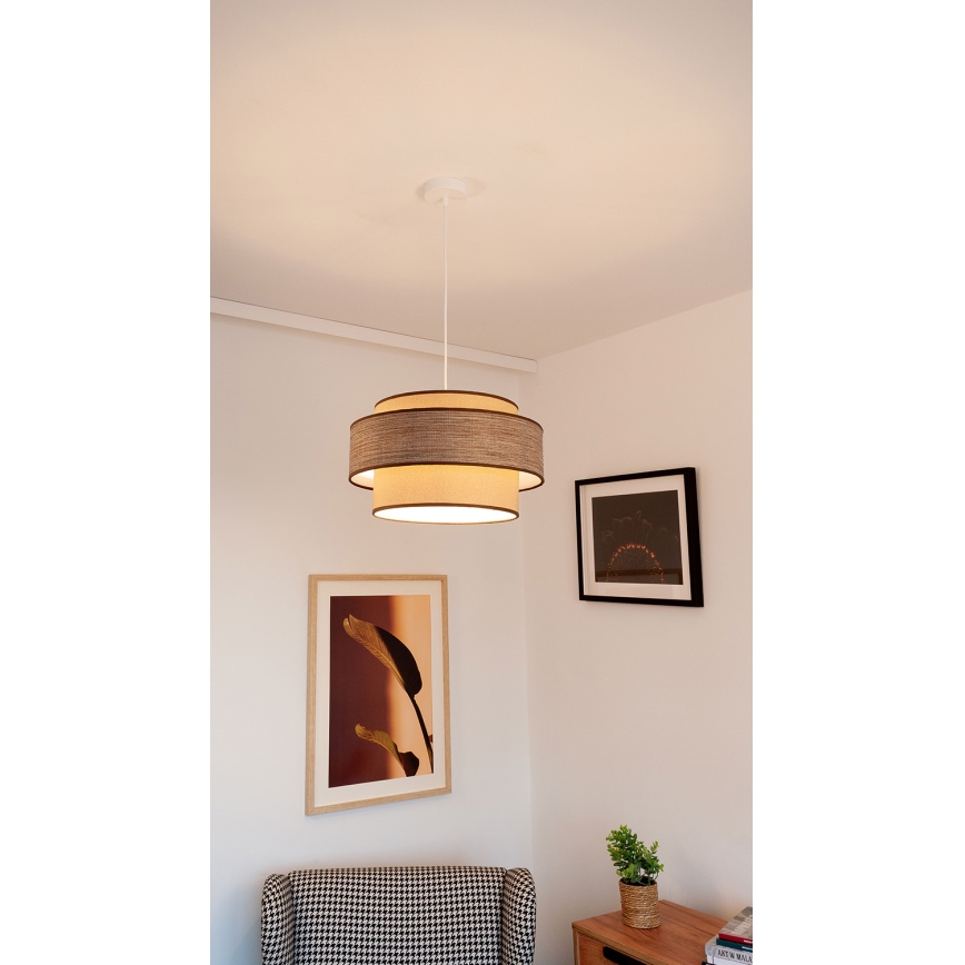 Candeeiro suspenso GRACE 1xE27/60W/230V diâmetro 40 cm bege/castanho