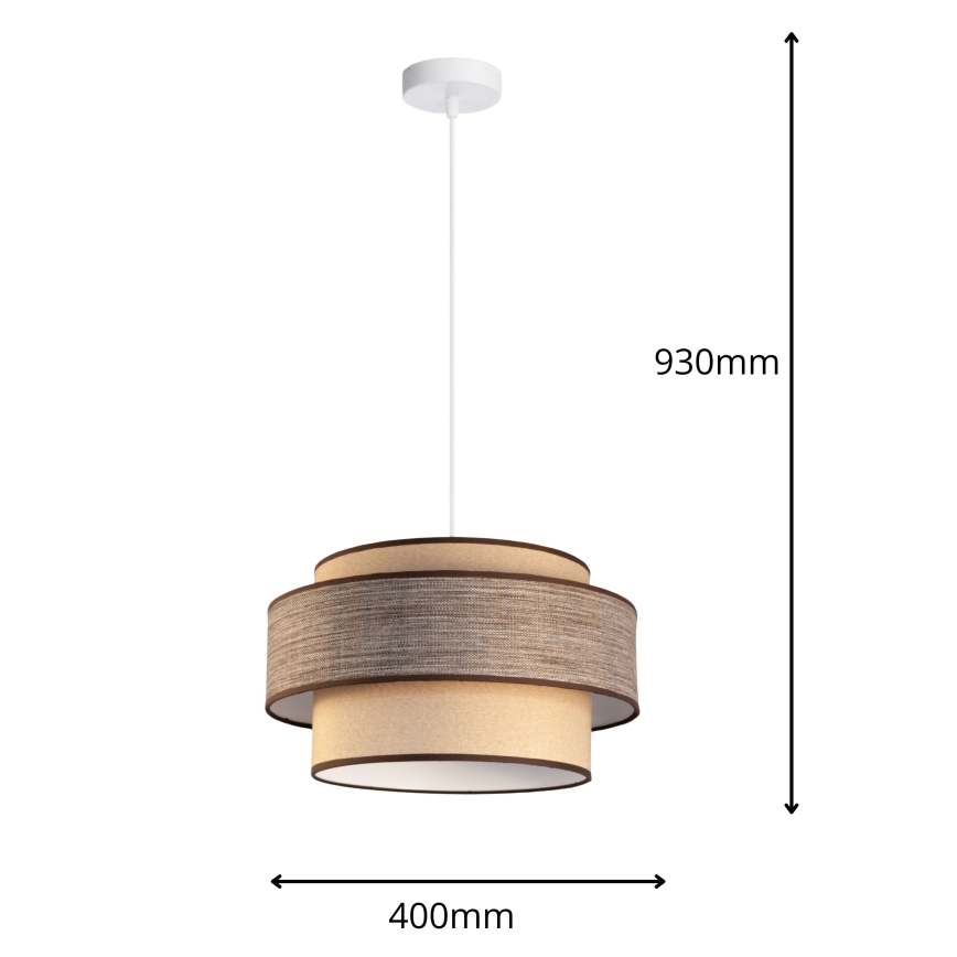 Candeeiro suspenso GRACE 1xE27/60W/230V diâmetro 40 cm bege/castanho