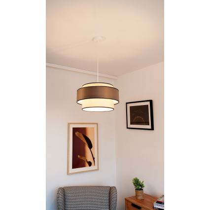 Candeeiro suspenso GRACE 1xE27/60W/230V diâmetro 40 cm creme/castanho