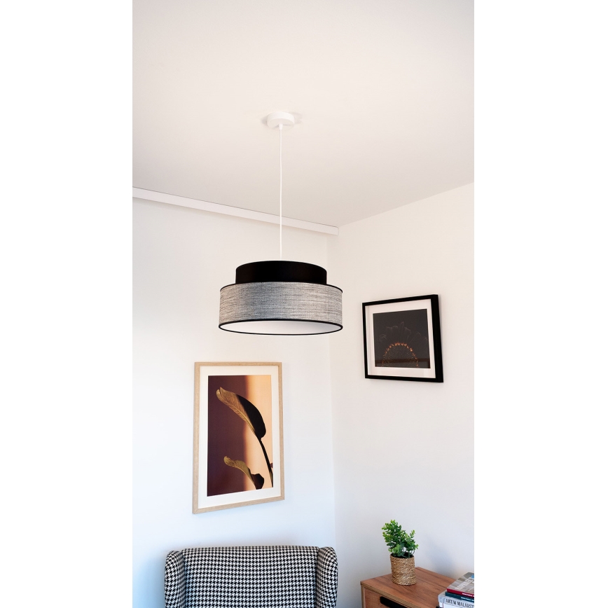 Candeeiro suspenso GRACE 1xE27/60W/230V diâmetro 40 cm preto/cinzento