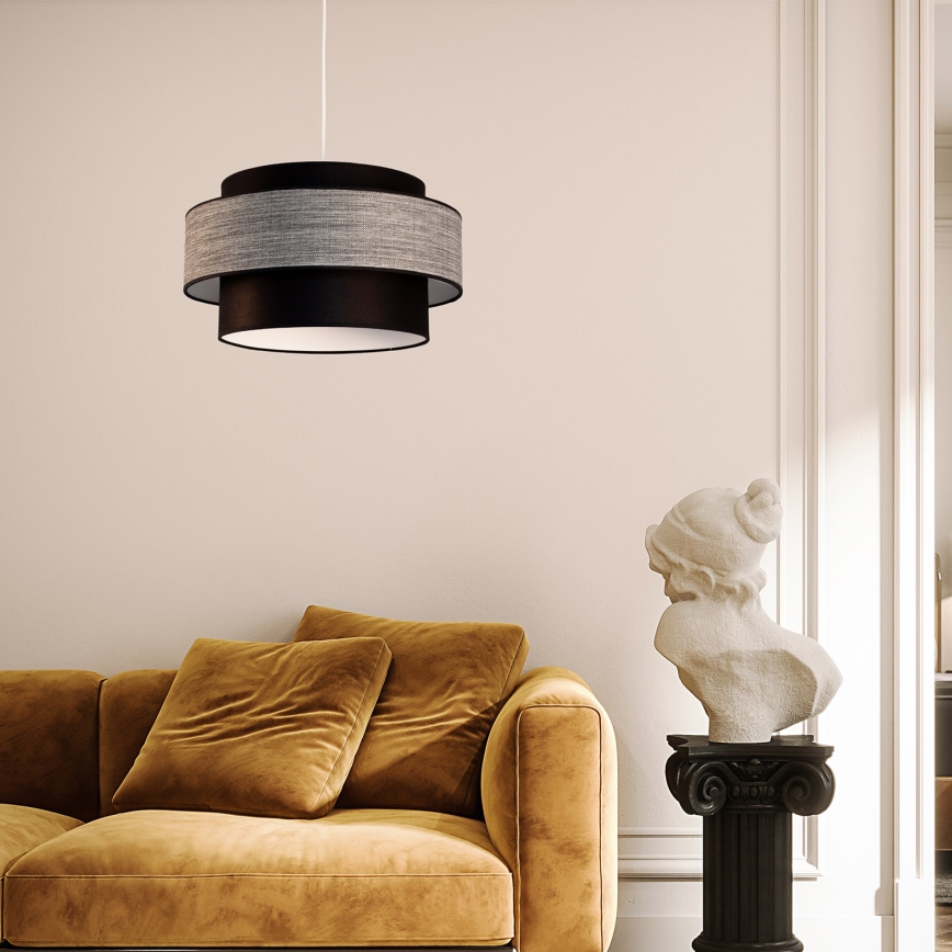 Candeeiro suspenso GRACE 1xE27/60W/230V diâmetro 40 cm preto/cinzento