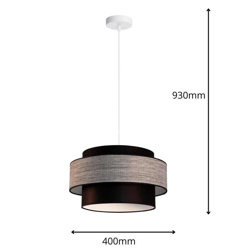 Candeeiro suspenso GRACE 1xE27/60W/230V diâmetro 40 cm preto/cinzento