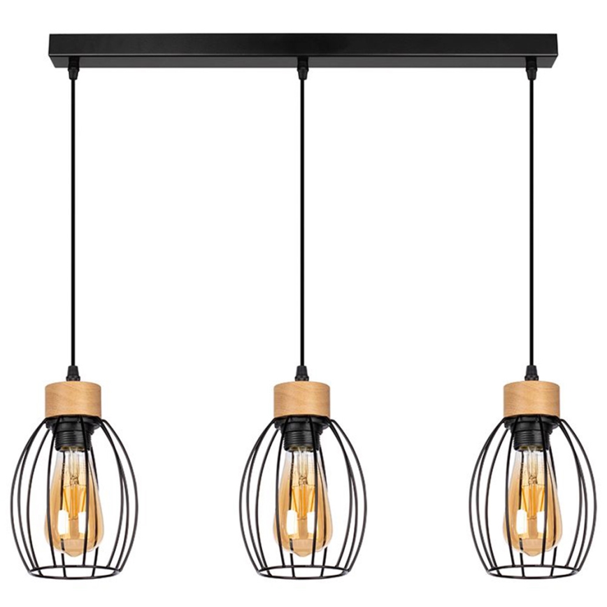 Candeeiro suspenso GUNNAR 3xE27/60W/230V carvalho
