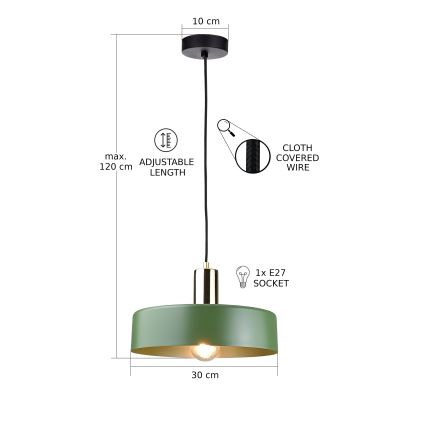 Candeeiro suspenso HAKI 1xE27/60W/230V verde/preto/cromado brilhante