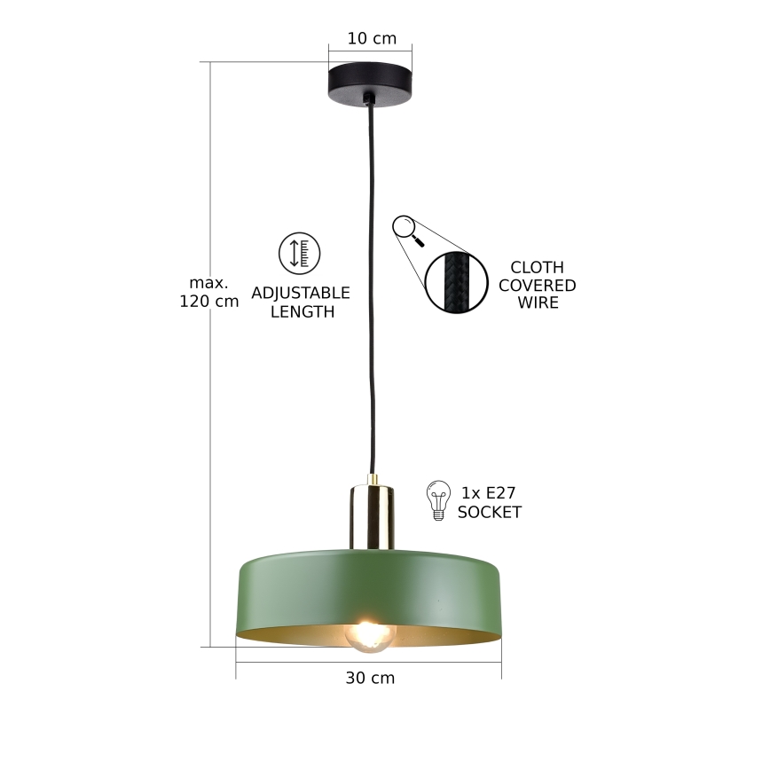 Candeeiro suspenso HAKI 1xE27/60W/230V verde/preto/cromado brilhante