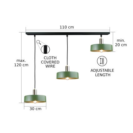 Candeeiro suspenso HAKI 3xE27/60W/230V verde/preto/cromado brilhante