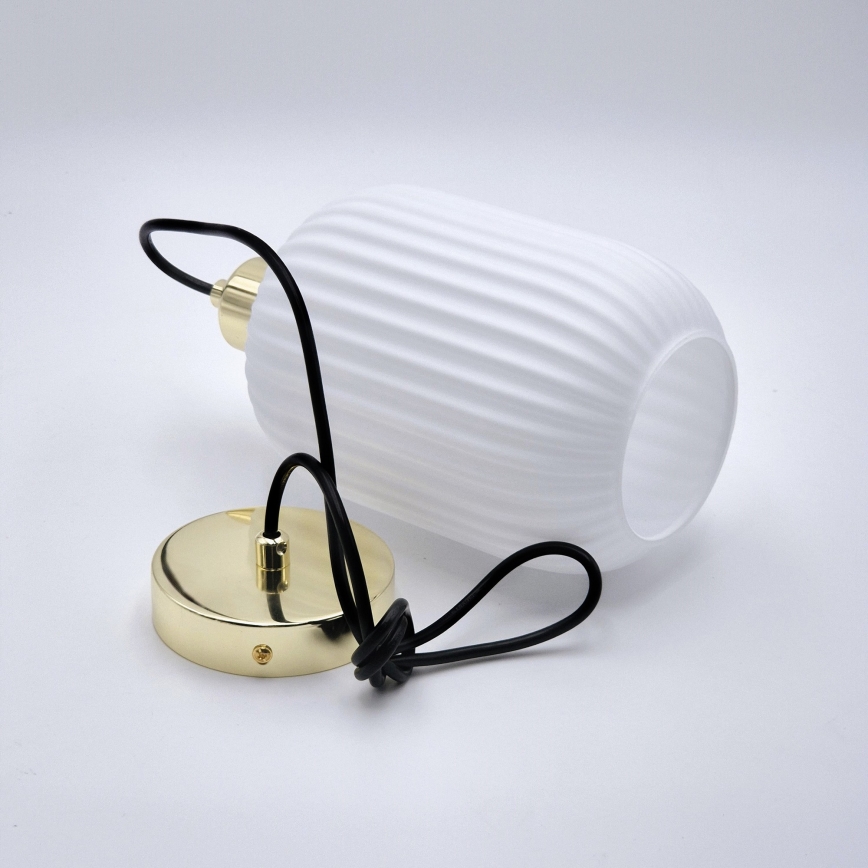 Candeeiro suspenso HARMA 1xE27/15W/230V diâmetro 14 cm branco/dourado