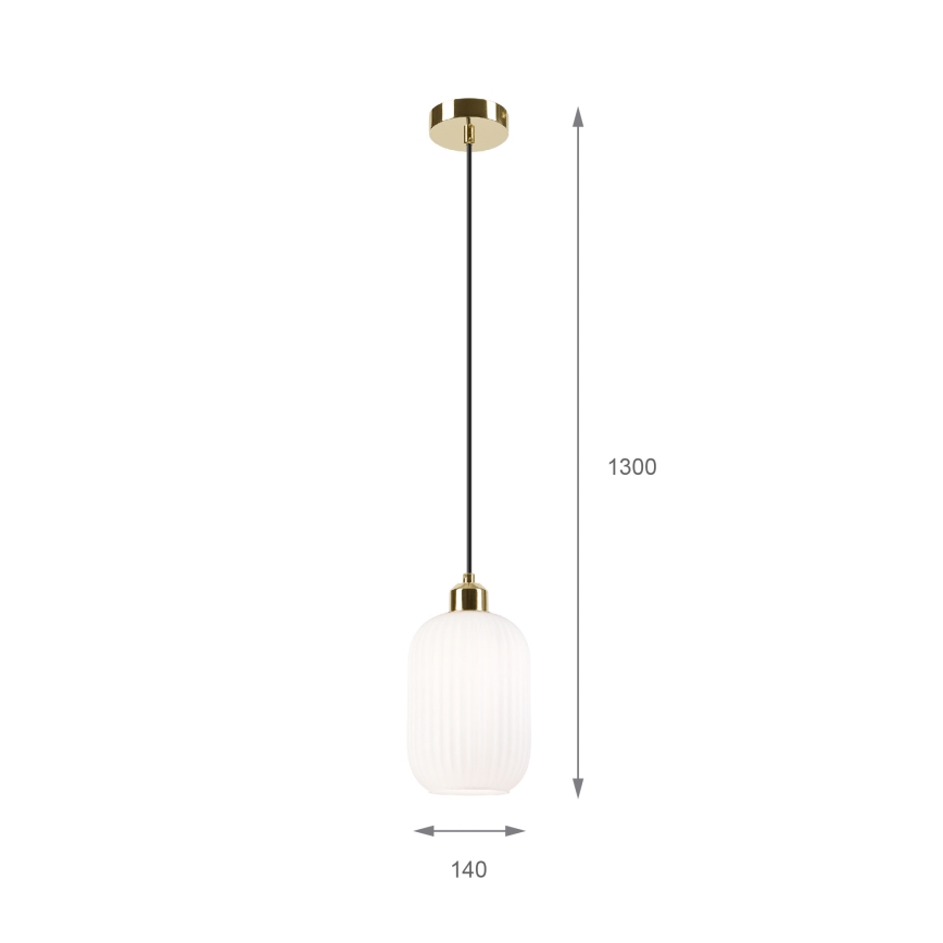 Candeeiro suspenso HARMA 1xE27/15W/230V diâmetro 14 cm branco/dourado