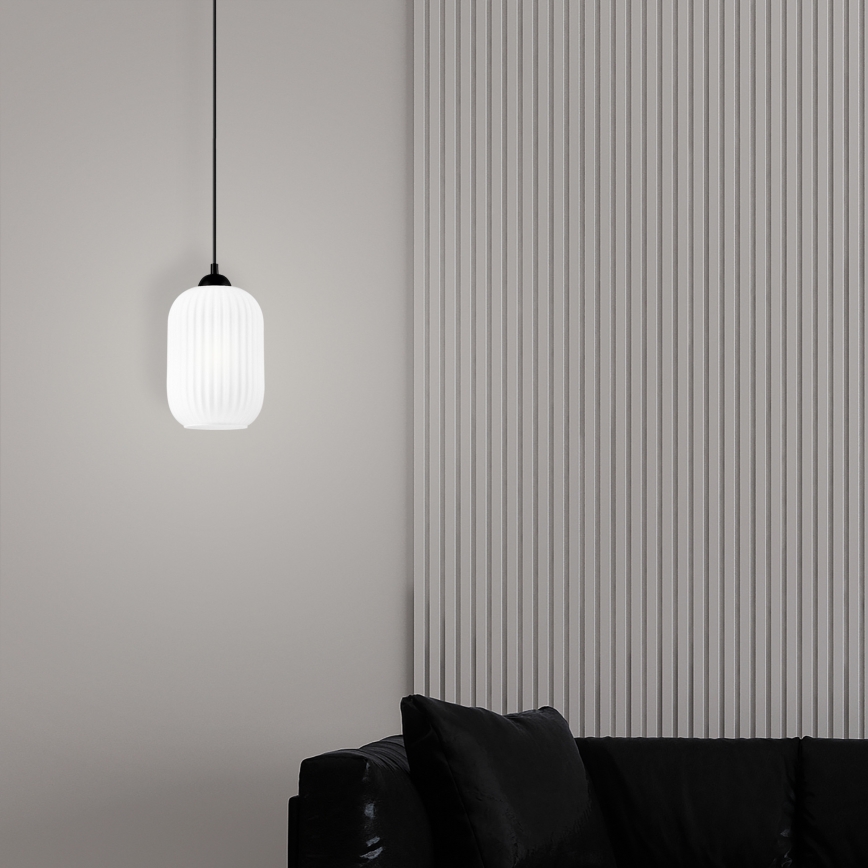 Candeeiro suspenso HARMA 1xE27/15W/230V diâmetro 14 cm branco/preto