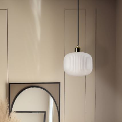 Candeeiro suspenso HARMA 1xE27/15W/230V diâmetro 20 cm branco/dourado