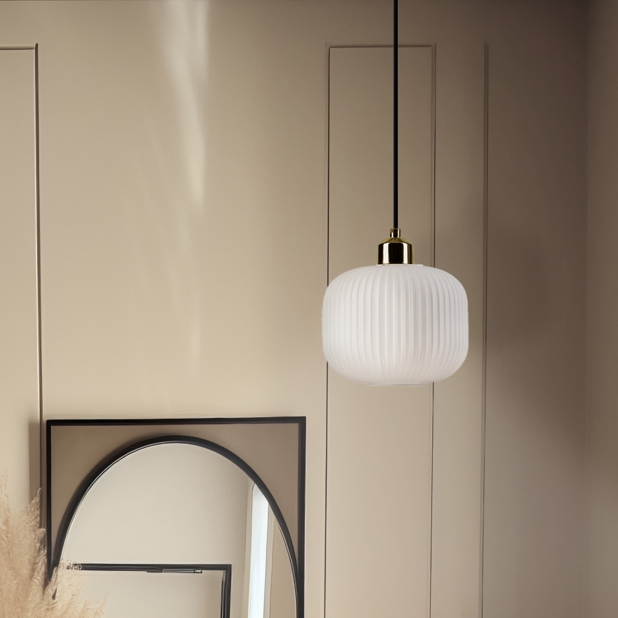 Candeeiro suspenso HARMA 1xE27/15W/230V diâmetro 20 cm branco/dourado