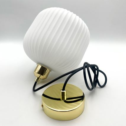 Candeeiro suspenso HARMA 1xE27/15W/230V diâmetro 20 cm branco/dourado