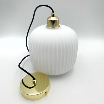 Candeeiro suspenso HARMA 1xE27/15W/230V diâmetro 20 cm branco/dourado