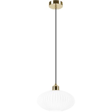 Candeeiro suspenso HARMA 1xE27/15W/230V diâmetro 25 cm branco/dourado
