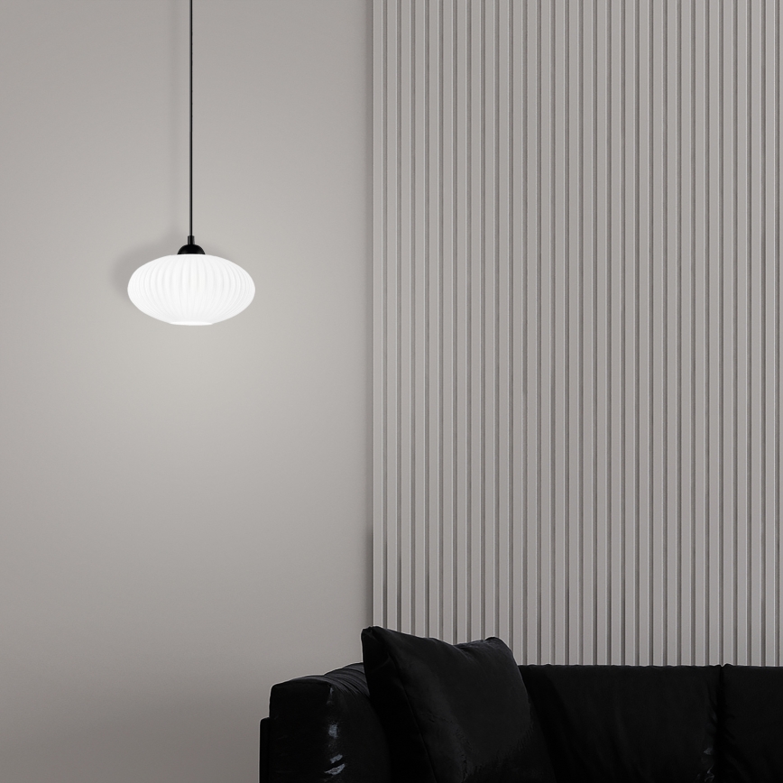 Candeeiro suspenso HARMA 1xE27/15W/230V diâmetro 25 cm branco/preto