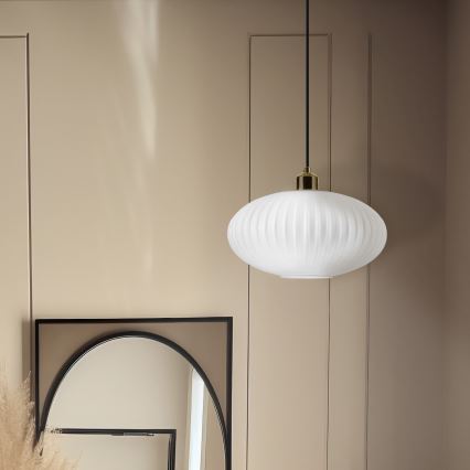 Candeeiro suspenso HARMA 1xE27/15W/230V diâmetro 30 cm branco/dourado
