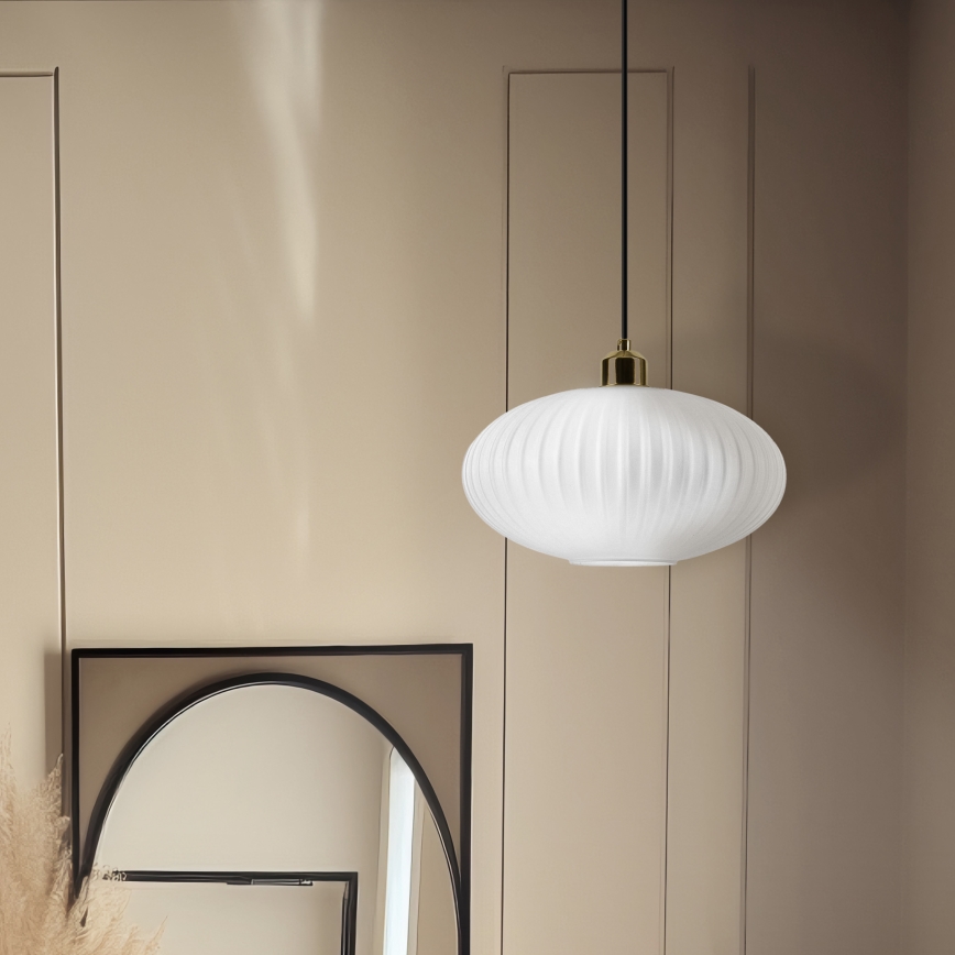 Candeeiro suspenso HARMA 1xE27/15W/230V diâmetro 30 cm branco/dourado