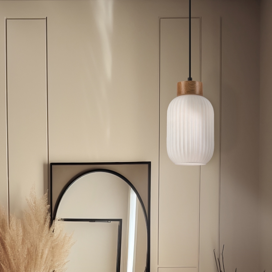 Candeeiro suspenso HARMONY 1xE27/15W/230V diâmetro 14 cm branco/carvalho