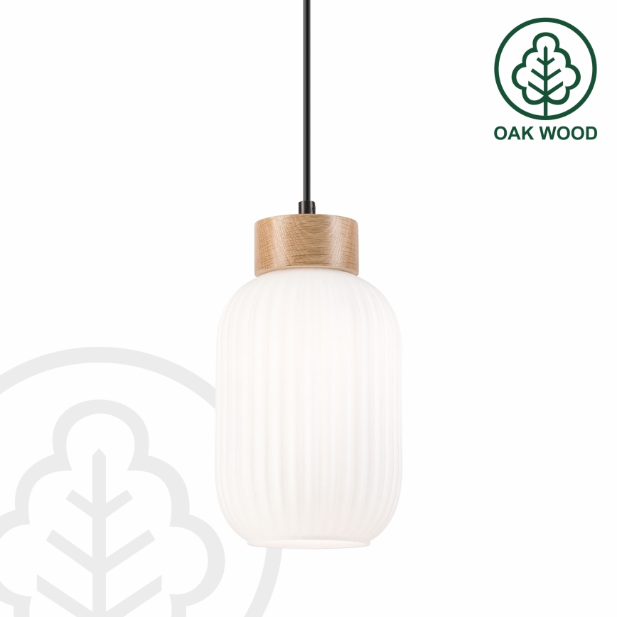 Candeeiro suspenso HARMONY 1xE27/15W/230V diâmetro 14 cm branco/carvalho
