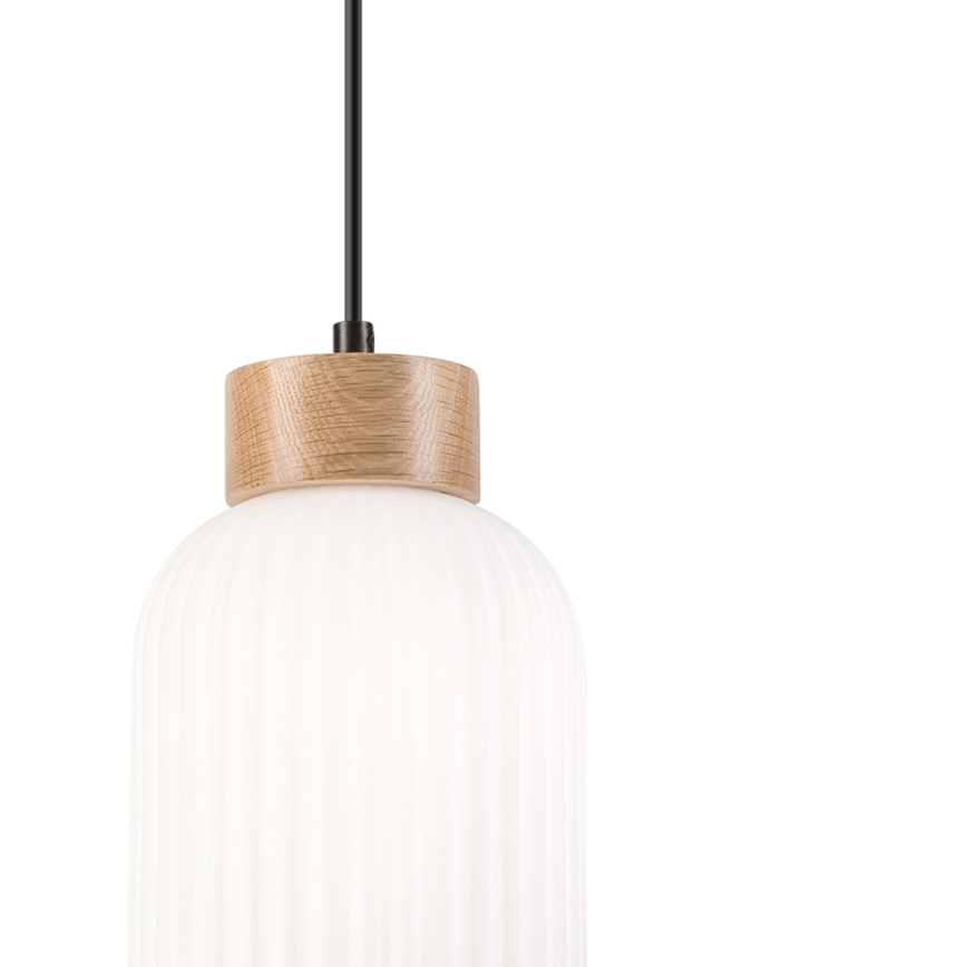 Candeeiro suspenso HARMONY 1xE27/15W/230V diâmetro 14 cm branco/carvalho