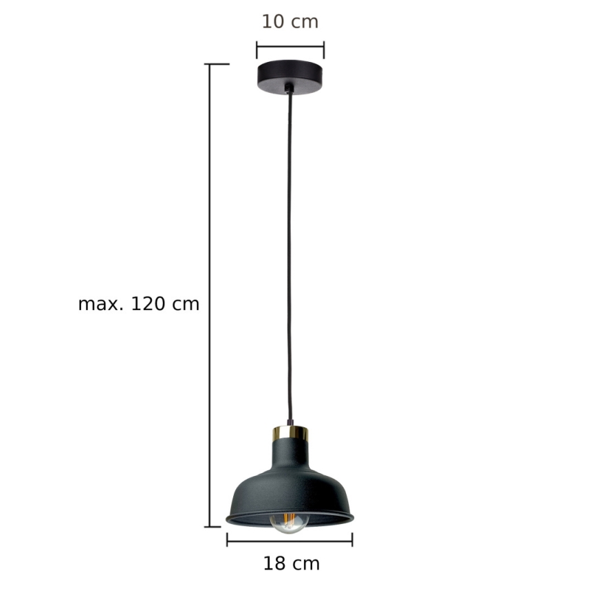 Candeeiro suspenso HEBE 1xE27/60W/230V preto