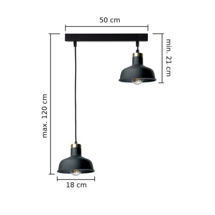Candeeiro suspenso HEBE 2xE27/60W/230V preto