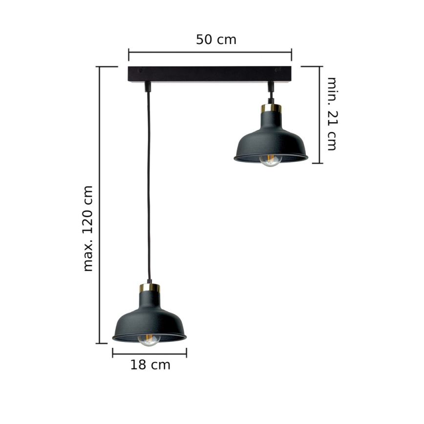 Candeeiro suspenso HEBE 2xE27/60W/230V preto