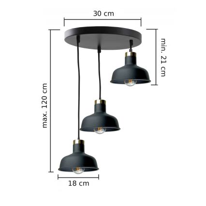 Candeeiro suspenso HEBE 3xE27/60W/230V preto