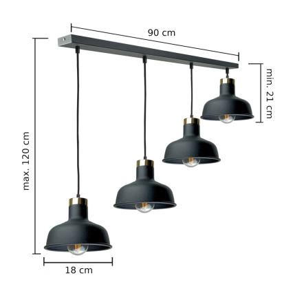 Candeeiro suspenso HEBE 4xE27/60W/230V preto