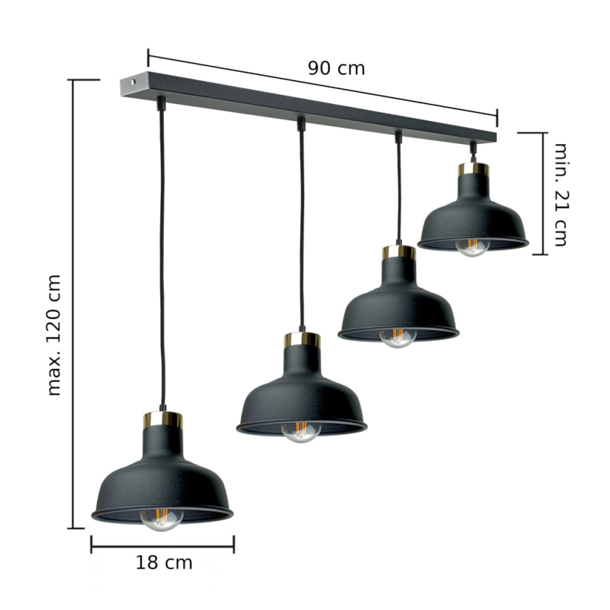 Candeeiro suspenso HEBE 4xE27/60W/230V preto