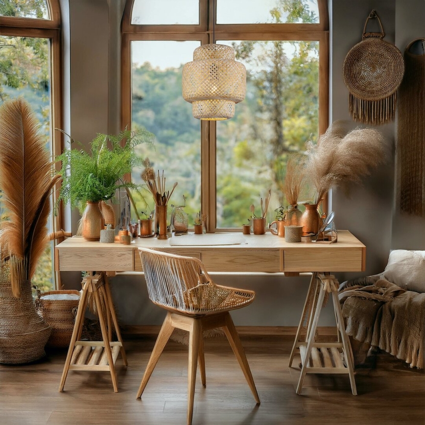 Candeeiro suspenso HESTIA 1xE27/60W/230V diâmetro 30 cm bambu