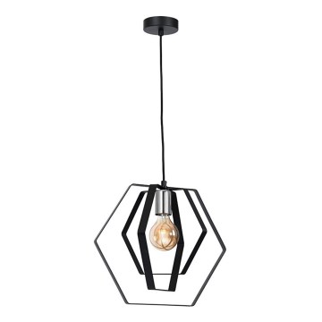 Candeeiro suspenso HEXAGON 1xE27/60W/230V preto/cromado brilhante