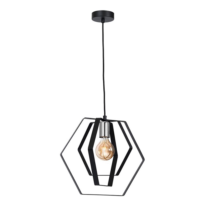 Candeeiro suspenso HEXAGON 1xE27/60W/230V preto/cromado brilhante