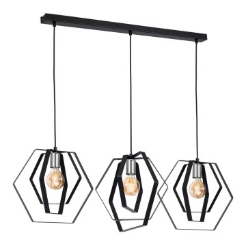 Candeeiro suspenso HEXAGON 3xE27/60W/230V preto/cromado brilhante