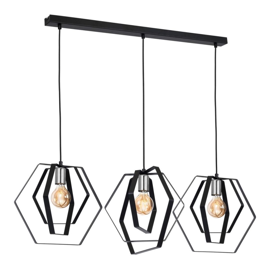 Candeeiro suspenso HEXAGON 3xE27/60W/230V preto/cromado brilhante