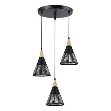 Candeeiro suspenso HIRA 3xE27/60W/230V diâmetro 40 cm preto