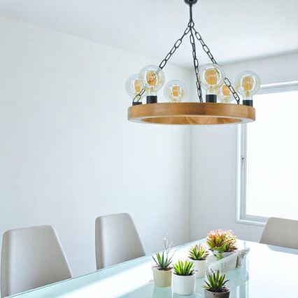 Candeeiro suspenso IOS 6xE27/60W/230V diâmetro 50 cm faia - FSC certificado
