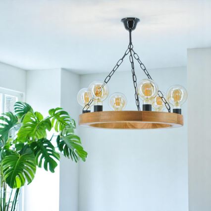 Candeeiro suspenso IOS 6xE27/60W/230V diâmetro 50 cm faia - FSC certificado
