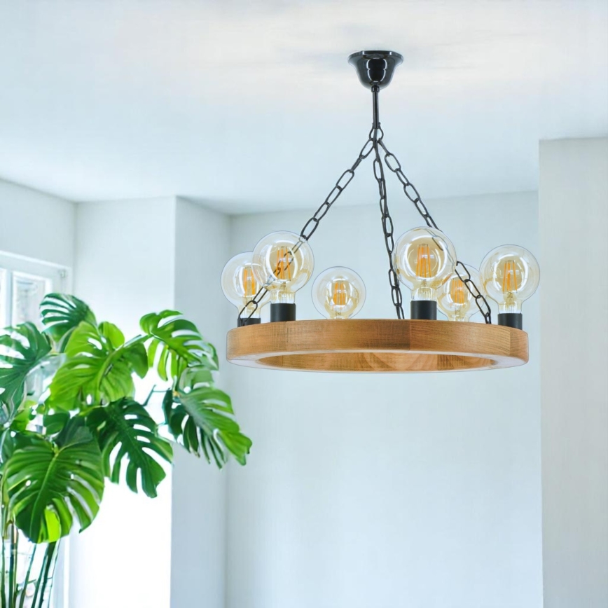 Candeeiro suspenso IOS 6xE27/60W/230V diâmetro 50 cm faia - FSC certificado