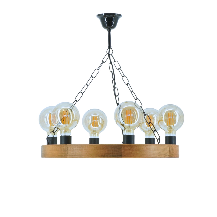 Candeeiro suspenso IOS 6xE27/60W/230V diâmetro 50 cm faia - FSC certificado