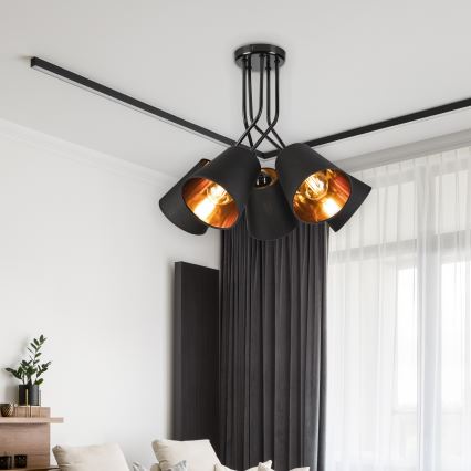 Candeeiro suspenso IRMA 5xE27/60W/230V preto