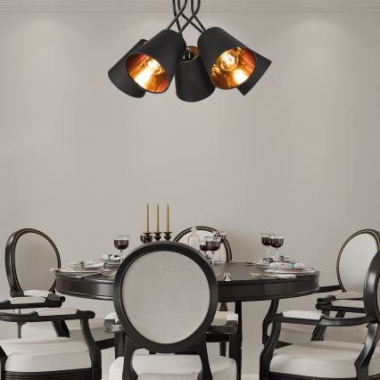 Candeeiro suspenso IRMA 5xE27/60W/230V preto