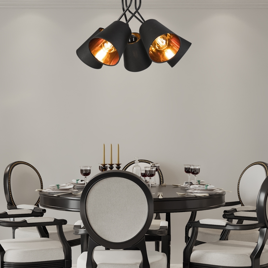 Candeeiro suspenso IRMA 5xE27/60W/230V preto
