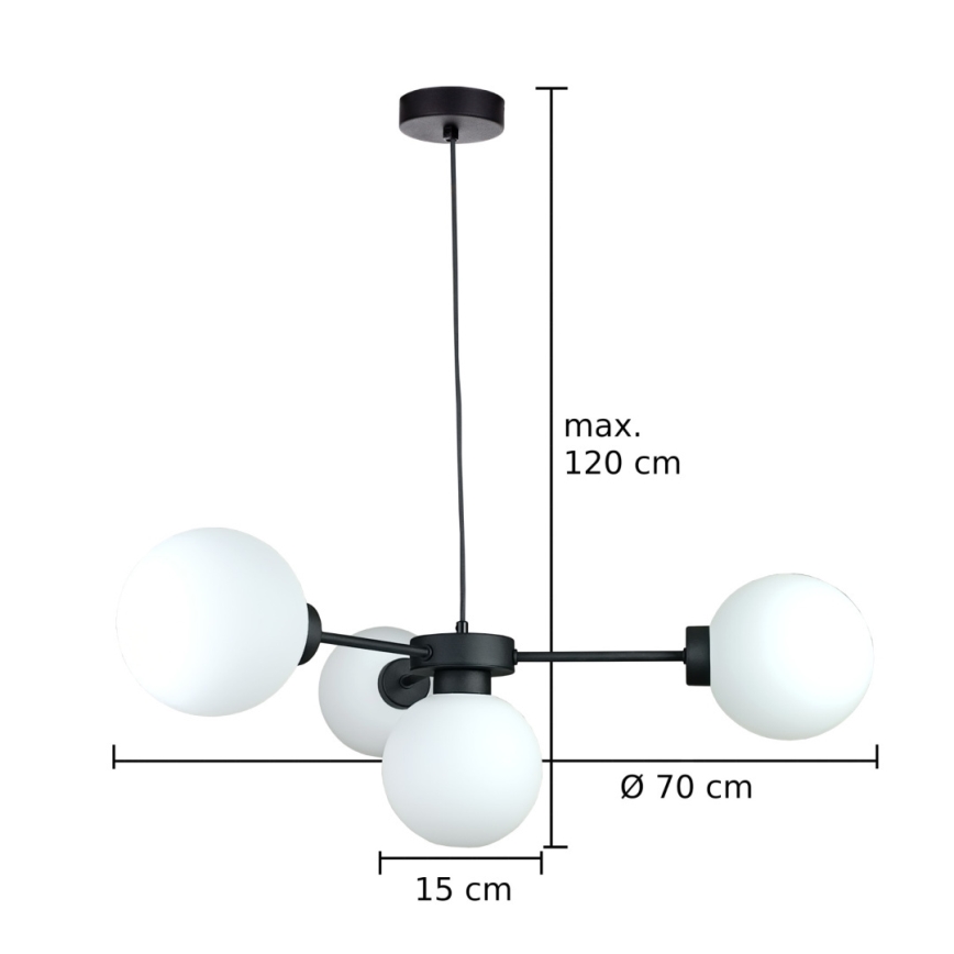 Candeeiro suspenso KALIOPE 4xE14/50W/230V preto/branco
